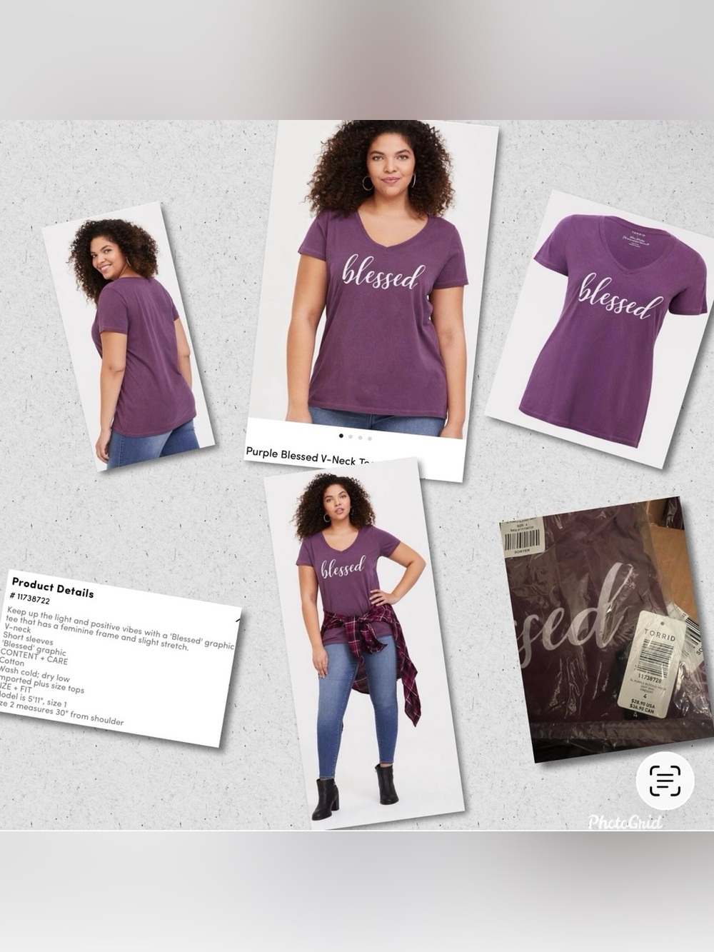 Torrid Purple "Blessed" V-Neck Tee